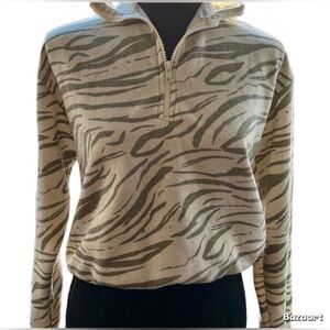 Zebra Print (Olive and Cream) Quarter-Zip Sweater